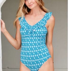 CABANA LIFE Palm Valley UPF 50 Ruffled Swimsuit NWT $113 Size Large